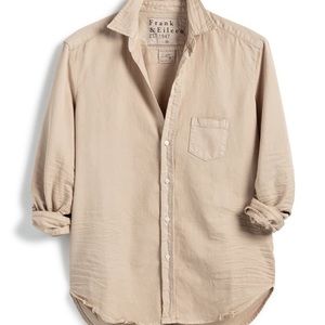 FRANK & EILEEN “Tattered” Denim Relaxed Button up Shirt in Sand color size Small